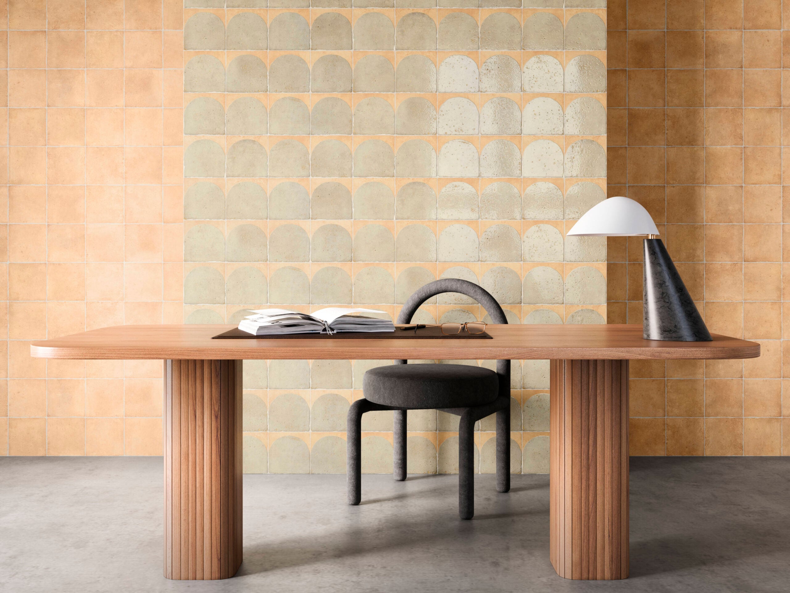 Large format floor tiles in living space