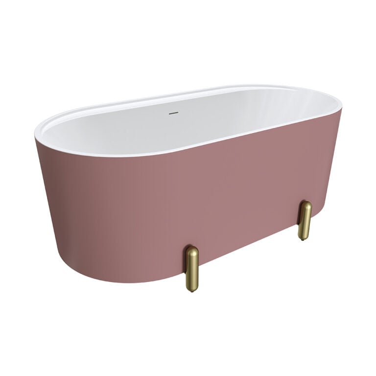 Aluca Freestanding Bath, 1500mm Matte Rouge with Urban Brass Legs with overflow