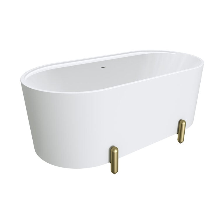 Aluca Freestanding Bath, 1500mm Matte White with Urban Brass Legs with overflow