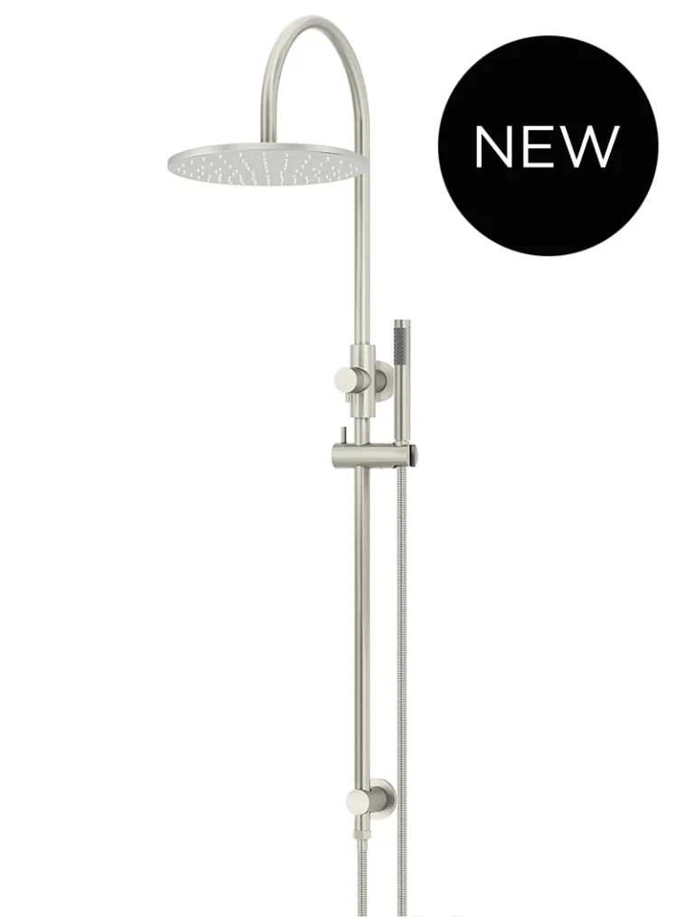 Round Gooseneck Shower Set with 300mm rose, Single-Function Hand Shower - PVD Brushed Nickel